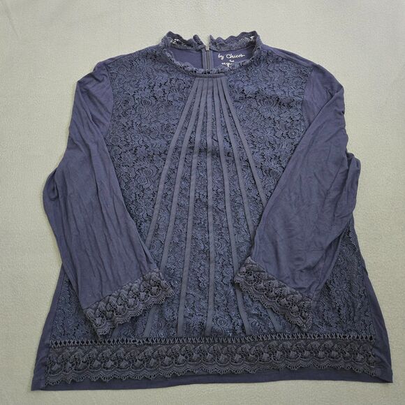Chico's Tops - Chico's Women 3 US 16 Lace Front Knit Top Deep Navy Blouse